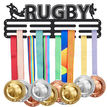 Superdant rugby médaille cintre affichage noir 60+ compétition porte-médaille cadre fer médaille crochet pour compétition porte-médaille affichage tenture murale athlète cadeau 40x15 cm ODIS-WH0021-226-1