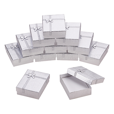 BENECREAT 12Pcs Cardboard Jewellery Gift Boxes Bowknot Jewelry Necklace & Ring Present Box with Sponge Inside 9x7x3cm-Silver CBOX-BC0001-18B-1