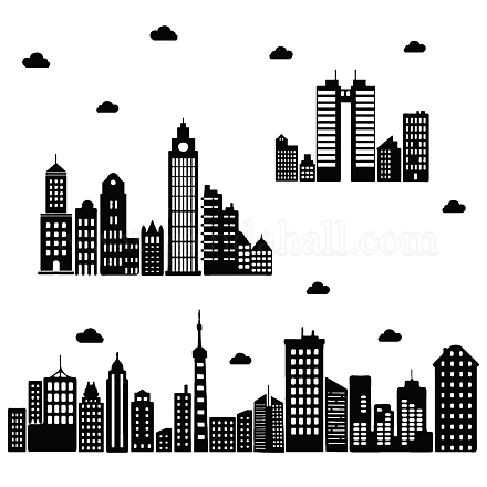 Superdant City Buildings Sticker mural gratte-ciel nuages silhouettes pour murs autocollants en vinyle amovibles autocollants muraux pour chambre à coucher salon DIY-WH0228-762-1