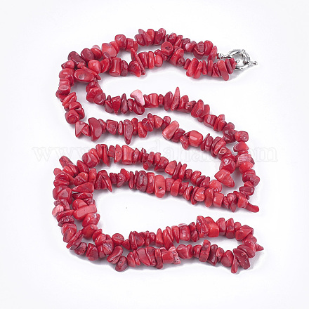 Colliers à deux niveaux avec perles de corail de bambou de mer (imitation de corail) NJEW-S414-17-1