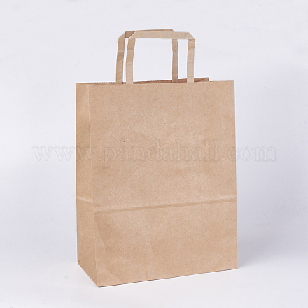 クラフト紙袋  ギフトバッグ  ショッピングバッグ  茶色の紙袋  ハンドル付き  サドルブラウン  25.5x12.5x32.7cm CARB-WH0002-01-1