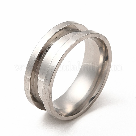 201 Stainless Steel Grooved Finger Ring Settings STAS-P323-13P-1