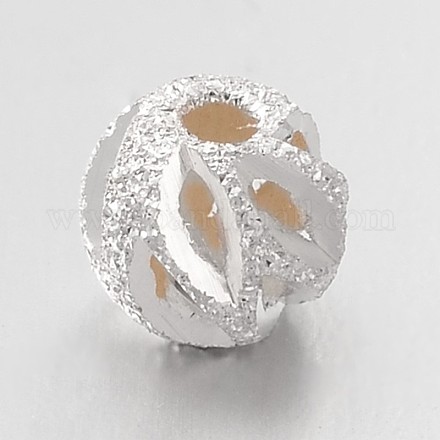 925 полые текстурированные серебряные бусины фантазийной огранки круглой формы STER-E044-37A-1