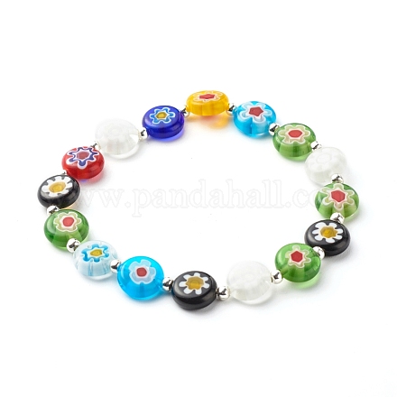 Bracelet extensible de perles de lampwork millefiori faites à la main pour cadeau de femme adolescente BJEW-JB06847-01-1