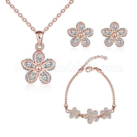 Rose Gold Plated Brass Cubic Zirconia Jewelry Sets SJEW-BB00452-02-1