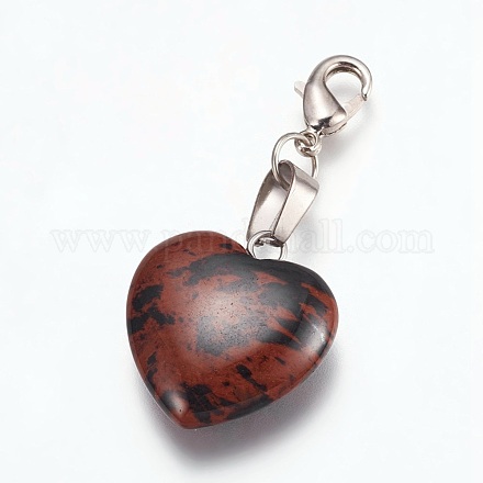Obsidienne pendentif coeur en acajou naturel HJEW-PH01132-02-1