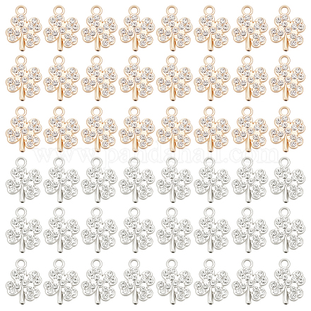 Dicosmetic 60 pz 2 colori quadrifoglio fascino portafortuna fascino trifoglio portafortuna gemme di cristallo pendente pendenti in lega fascino san patrizio tema fascino per creazione di gioielli fai da te FIND-DC0001-84-1