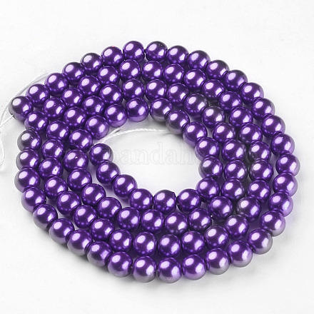 Round Glass Pearl Beads Strands JPS8MMY-A36-1