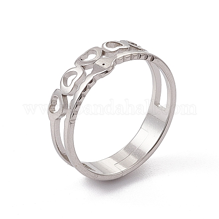 201 Stainless Steel Hollow Out Heart with Evil Eye Finger Ring for Women RJEW-C045-06P-1