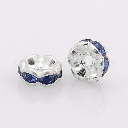 Silver Plated Flat Round Brass Acrylic Rhinestone Spacer Beads RB-J466-06S-1