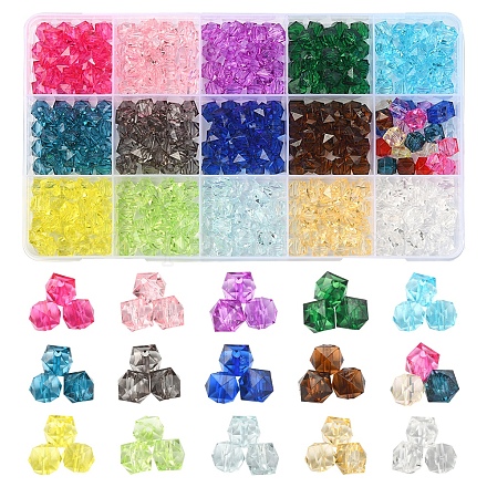 375pcs 15 couleurs perles acryliques transparentes TACR-FS0001-41-1