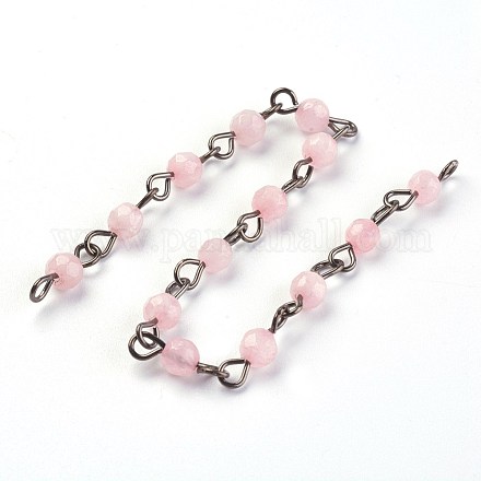 Handmade Natural Rose Quartz Beads Chains AJEW-JB00456-03-1