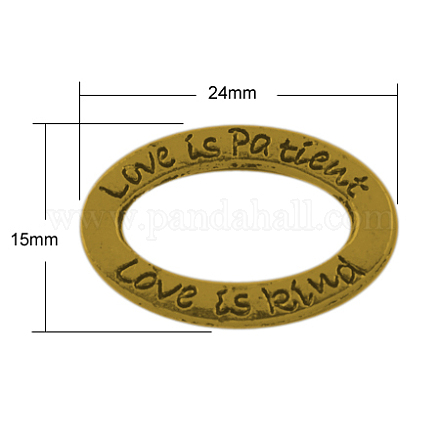 Mother's Day Gifts Ideas Tibetan Style Carved Message Word Love is Patient & Kind Oval Linking Rings TIBEB-23402-AG-NR-1
