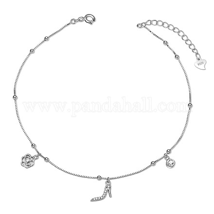 SHEGRACE Rhodium Plated 925 Sterling Silver Charm Anklet JA111A-1