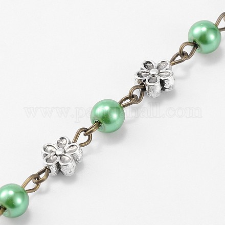 Chaînes en perles de verre rondes manuelles pour fabrication de bracelets et colliers X-AJEW-JB00074-05-1