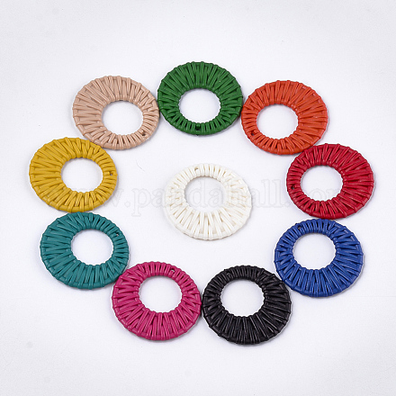 アクリルパーツ  模造ラタン編み風  ドーナツ  ミックスカラー  46.5x4.5mm  穴：1.5mm X-OACR-T010-09-1
