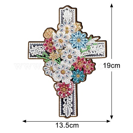 Kit de decoración colgante con pintura de diamante artesanal con cruz y flor religiosa PW-WG78154-03-1