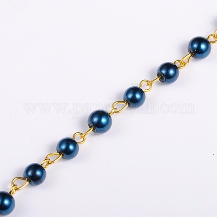 Handmade Round Glass Pearl Beads Chains for Necklaces Bracelets Making AJEW-JB00036-06-1