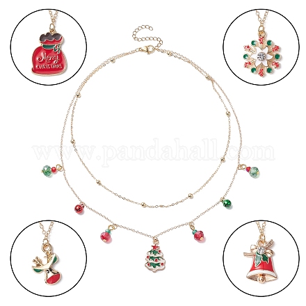 Двухслойное ожерелье из сплава-сателлита с подвесками в виде рождественской елки NJEW-JN04327-1