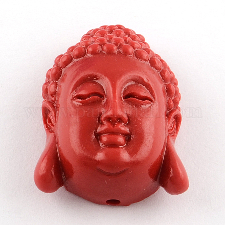 Gefärbt Buddha-Kopf synthetical Korall CORA-R011-17D-1