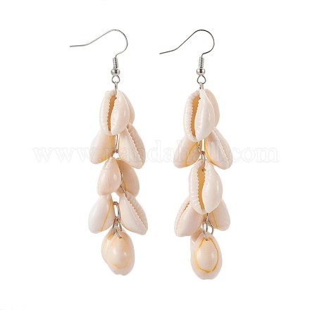 Cowrie Shell Beads Dangle Earrings EJEW-JE02897-1