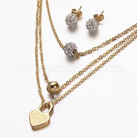 304 set di gioielli collana in acciaio e perni orecchio inossidabili SJEW-P064-03-1