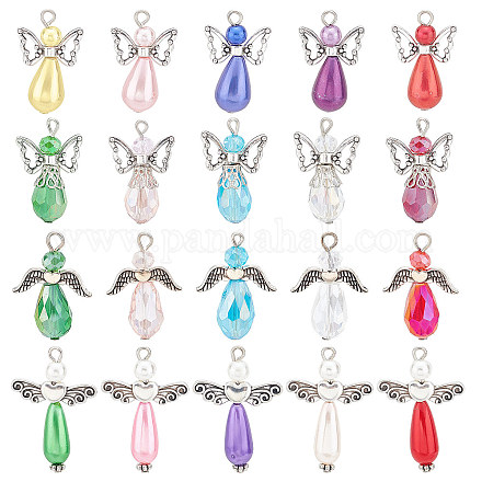 SUNNYCLUE 1 Box 60Pcs Angel Charms Angel Beads Beading Guardian Angel Charm Beaded Wings Faceted Glass Charms for Jewelry Making Charm Party Favor Gift DIY Necklace Earring Keychain Craft Mixed Color FIND-SC0004-04-1
