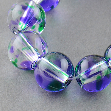 Dos cadenas de abalorios de vidrio transparente aerosol tono pintadas X-DGLA-R027-6mm-01-1
