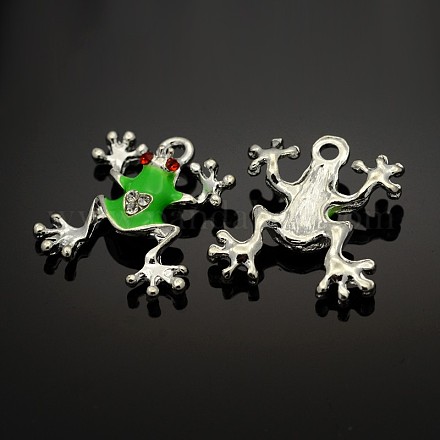 Silver Color Plated Frog Alloy Enamel Rhinestone Pendants ENAM-J600-01S-1