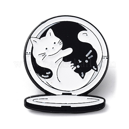 漫画スタイルのカップル猫エナメルピン  男性女性のための黒の合金バッジ  ホワイト  30x26x1.5mm JEWB-Q041-01A-1