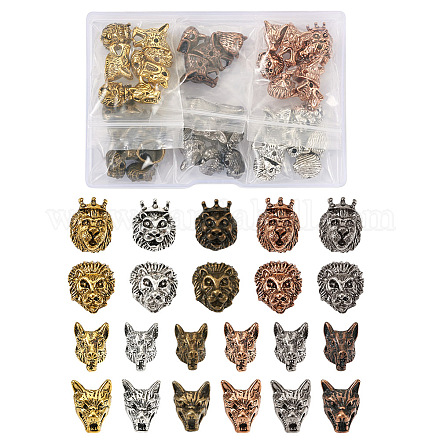Fashewelry 44pcs22スタイルチベットスタイルアロイビーズ  ライオンの頭とオオカミの頭  ミックスカラー  2個/スタイル FIND-FW0001-16-1