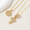 2Pcs 2 Styles Brass Pave Clear Cubic Zirconia Initial Pendant Necklace Sets, Golden, Letter T, 17.72 inch(45cm), 1pc/style