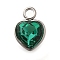 304 Stainless Steel with Rhinestone Pendants, Heart, Emerald, 9.5x6.5x4.5mm, Hole: 1.6mm