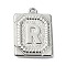 Anti-Tarnish 304 Stainless Steel Pendants, Rectangle with Letter Charm, Letter R, 24.5x18x3mm, Hole: 1.8mm