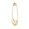 Brass Micro Pave Cubic Zirconia Safety Pins, Kilt Pins, Heart, Lead Free & Cadmium Free, Long-Lasting Plated, Real 18K Gold Plated, 39x10x3.5mm