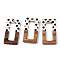 Printed Opaque Resin & Walnut Wood Pendants, Hollow Rectangle Charm with Polka Dot Pattern, White, 28x14.5x3~4mm, Hole: 1.8~2mm