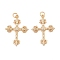 Brass Micro Pave Cubic Zirconia Pendants, with Jump Ring, Cross Charms, Real 18K Gold Plated, 30x22x2.5mm, Hole: 3mm