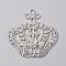 Rack Plating Brass Big Pendants, with Rhinestone, Crown, Silver, 72x70x4.5mm