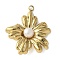 304 Stainless Steel Pendants, with Natural Freshwater Pearls, Flower Charm, Ion Plating(IP), Real 18K Gold Plated, 28x23x6mm, Hole: 1.6mm