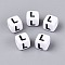 Opaque Acrylic Beads, Cube with Number, with Enamel, Black, Letter L, 7.5~8x7.5~8x8~8.5mm, Hole: 3.6~4mm, about 1200pcs/500g