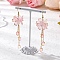 Flower Dangle Earrings, with Brass Earring Hooks & 304 Stainless Steel Flat Head Pins & Acrylic Bead Caps & Glass Beads, Pink, 79x23mm