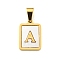 PVD Vacuum Plating 304 Stainless Steel Pave Natural White Shell Pendants, Rectangle with Letter Charms, Golden, Letter A, 17.5x12x1.5mm, Hole: 6x3mm