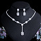 Rectangle Brass Micro Pave Clear Cubic Zirconia Pendant Necklaces & Stud Dangle Earrings Sets, Platinum, 420mm