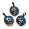 Natural Blue Banded Agate(Dyed & Heated) Pendants, with Brass Findings, Flat Round, 26.5x23x9mm, Hole: 8x5mm