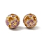 Alloy Enamel Beads, Round with Flower, Golden, Violet, 10.5mm, Hole: 1.8mm