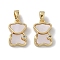 Brass & Shell & Clear Cubic Zirconia Pendants, Bear Charms, Real 18K Gold Plated, 15x9.5x3mm, Hole: 2.5x4mm