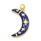 Rack Plating Brass Micro Pave Clear Cubic Zirconia Pendants, with Enamel, Long-Lasting Plated, Cadmium Free & Lead Free, Moon, Real 18K Gold Plated, 24.5x15x3.5mm, jump ring: 5x1mm, inner diameter: 3mm.