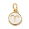 Real 18K Gold Plated Brass Enamel Charms, with Jump Ring, Long-Lasting Plated, Lead Free & Cadmium Free, Flat Round with Aries Charms, White, 10x8x1mm, Hole: 4mm