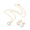 Plated Natural Baroque Pearl Keshi Pearl Beads Jewelry Sets, Pendant Necklaces & Earrings, with Brass Earring Hooks and Brass Chain, Flat Round, Jewelry Set Boxes, Golden, White, 18.1 inch(46cm), 30mm, pin: 0.7mm