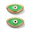 Ion Plating(IP) 304 Stainless Steel Beads, with Enamel, Real 18K Gold Plated, Eye, Medium Spring Green, 8.5x15x4mm, Hole: 1.4mm